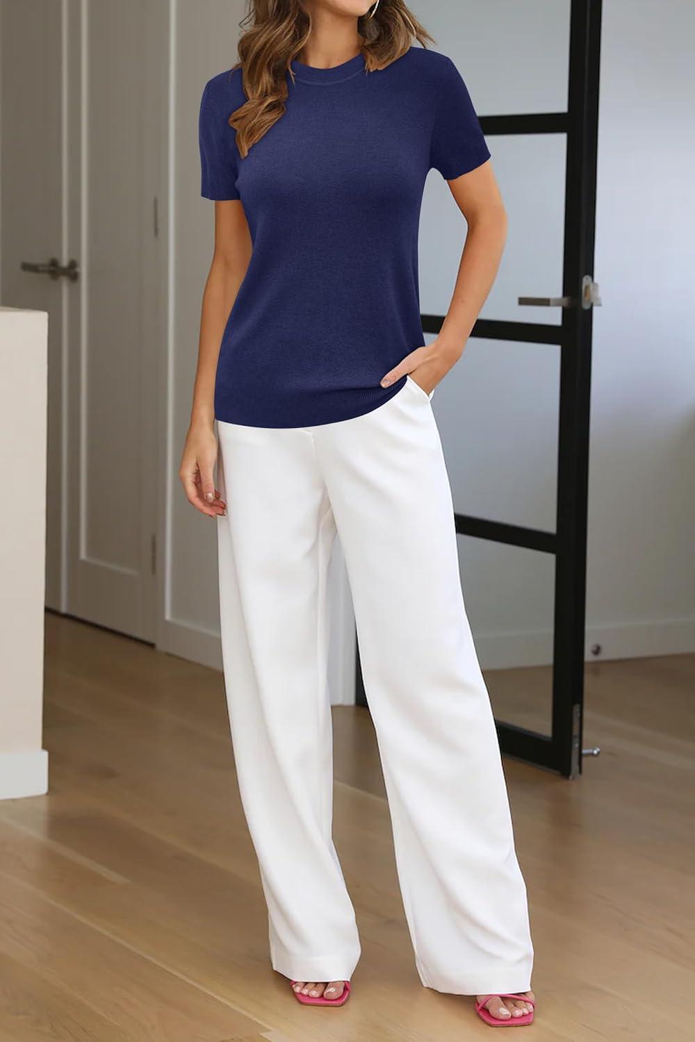 imageArachampampCloz Womens Wool Blend Business Casual Essential Fall Layering Pullover SweatersNavy Blue