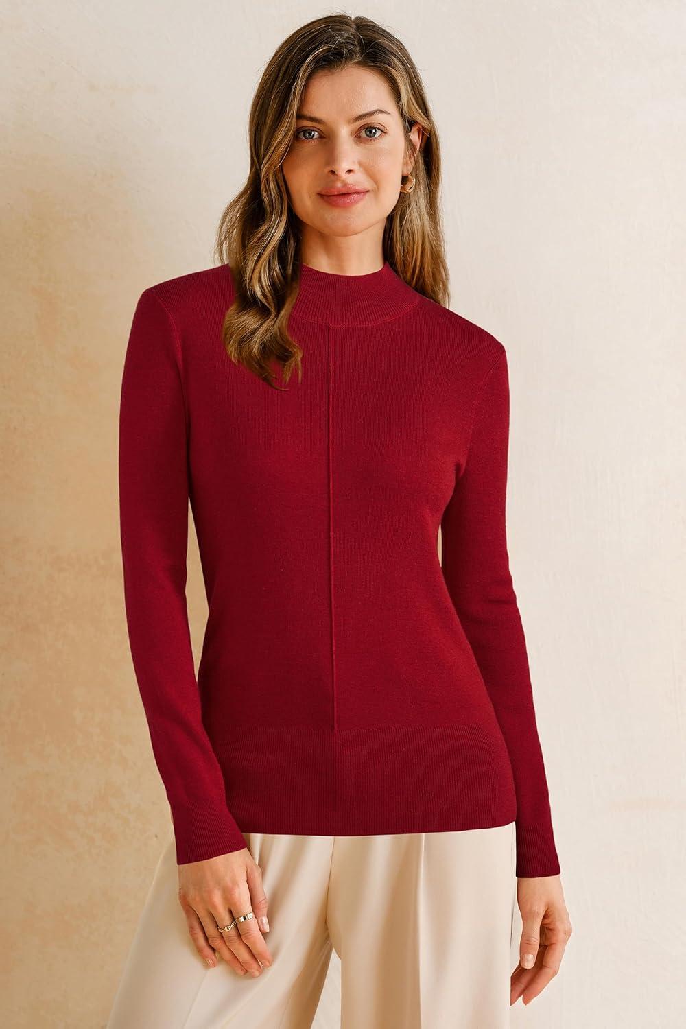 imageArachampampCloz Womens Wool Blend Fall Sweaters Mock Neck Business Casual OutfitsBurgundy Red