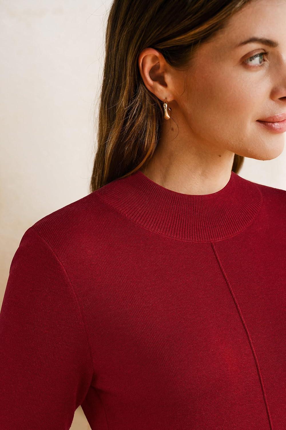 imageArachampampCloz Womens Wool Blend Fall Sweaters Mock Neck Business Casual OutfitsBurgundy Red