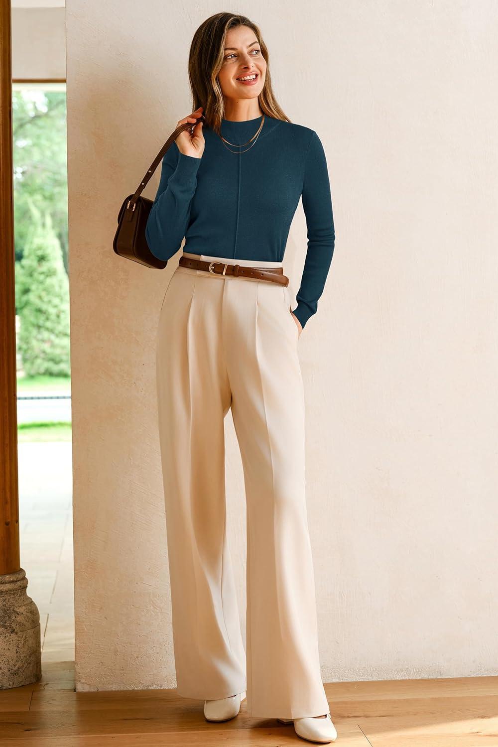 imageArachampampCloz Womens Wool Blend Fall Sweaters Mock Neck Business Casual OutfitsDark Blue