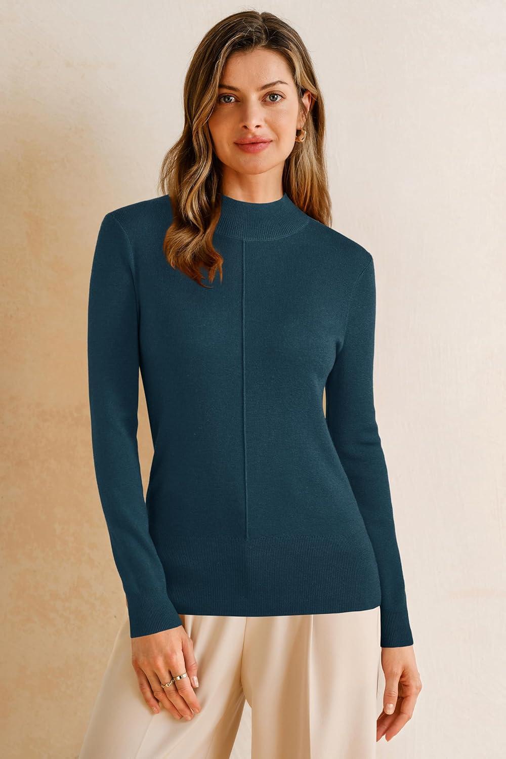 imageArachampampCloz Womens Wool Blend Fall Sweaters Mock Neck Business Casual OutfitsDark Blue