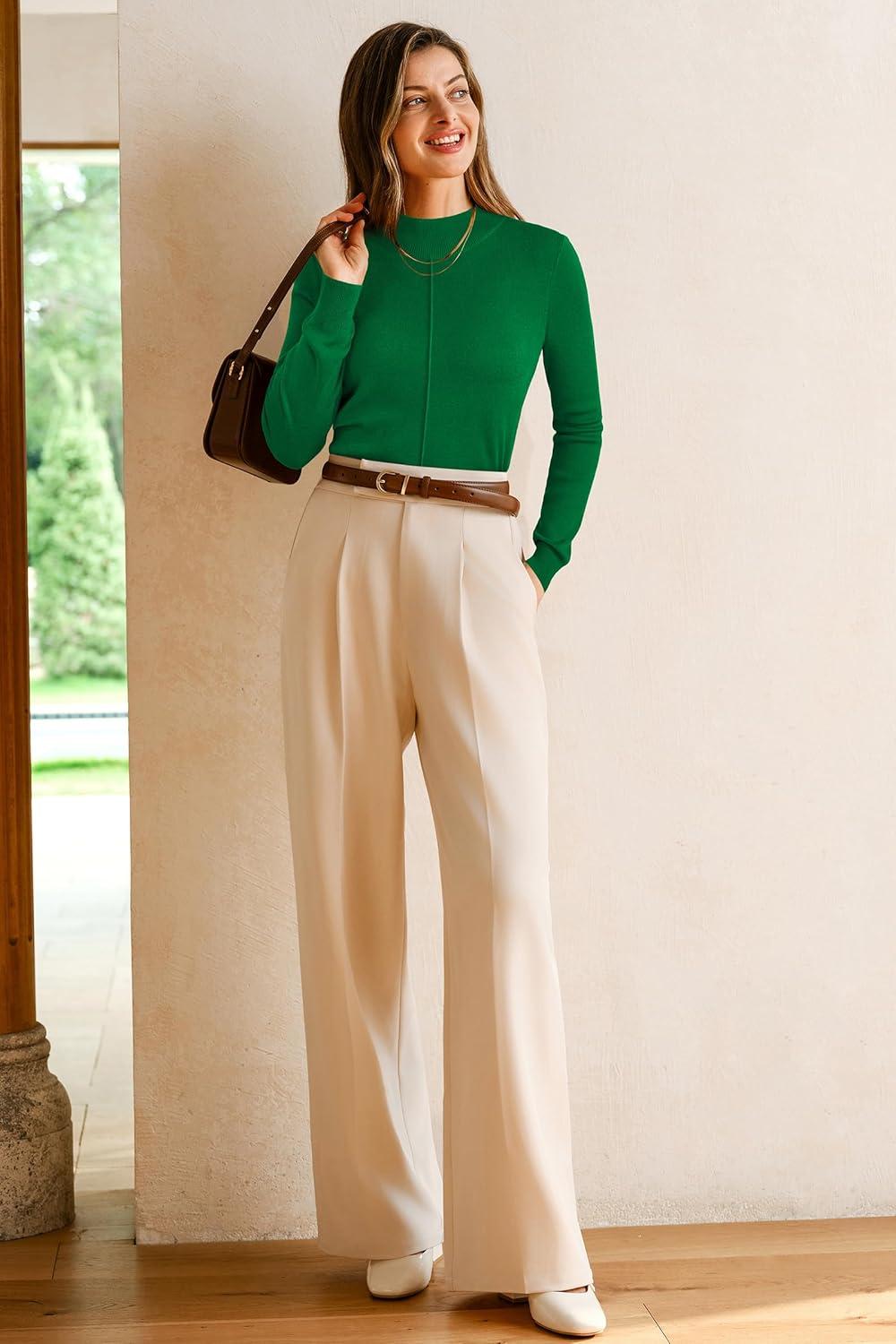 imageArachampampCloz Womens Wool Blend Fall Sweaters Mock Neck Business Casual OutfitsGreen