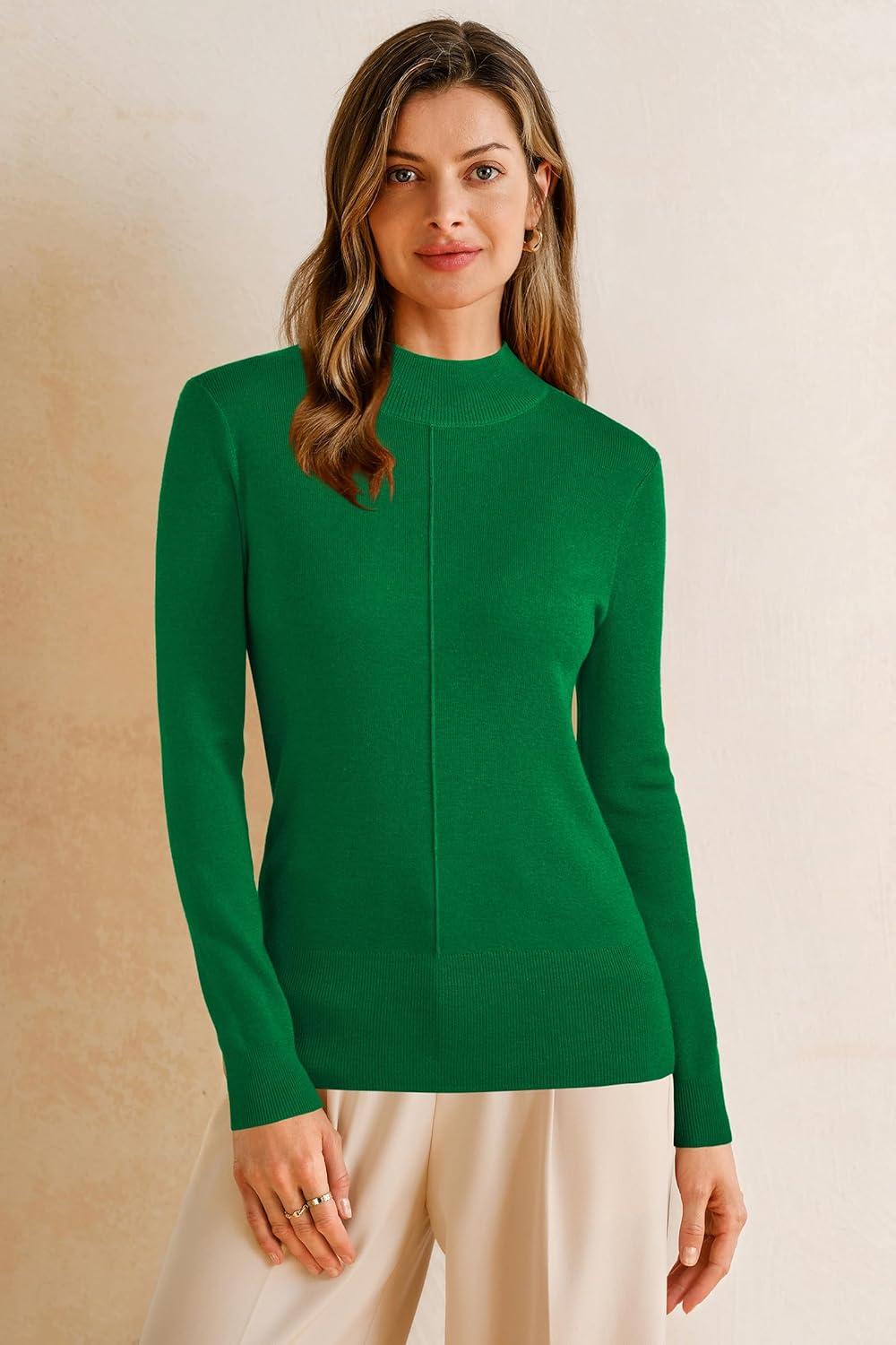 imageArachampampCloz Womens Wool Blend Fall Sweaters Mock Neck Business Casual OutfitsGreen