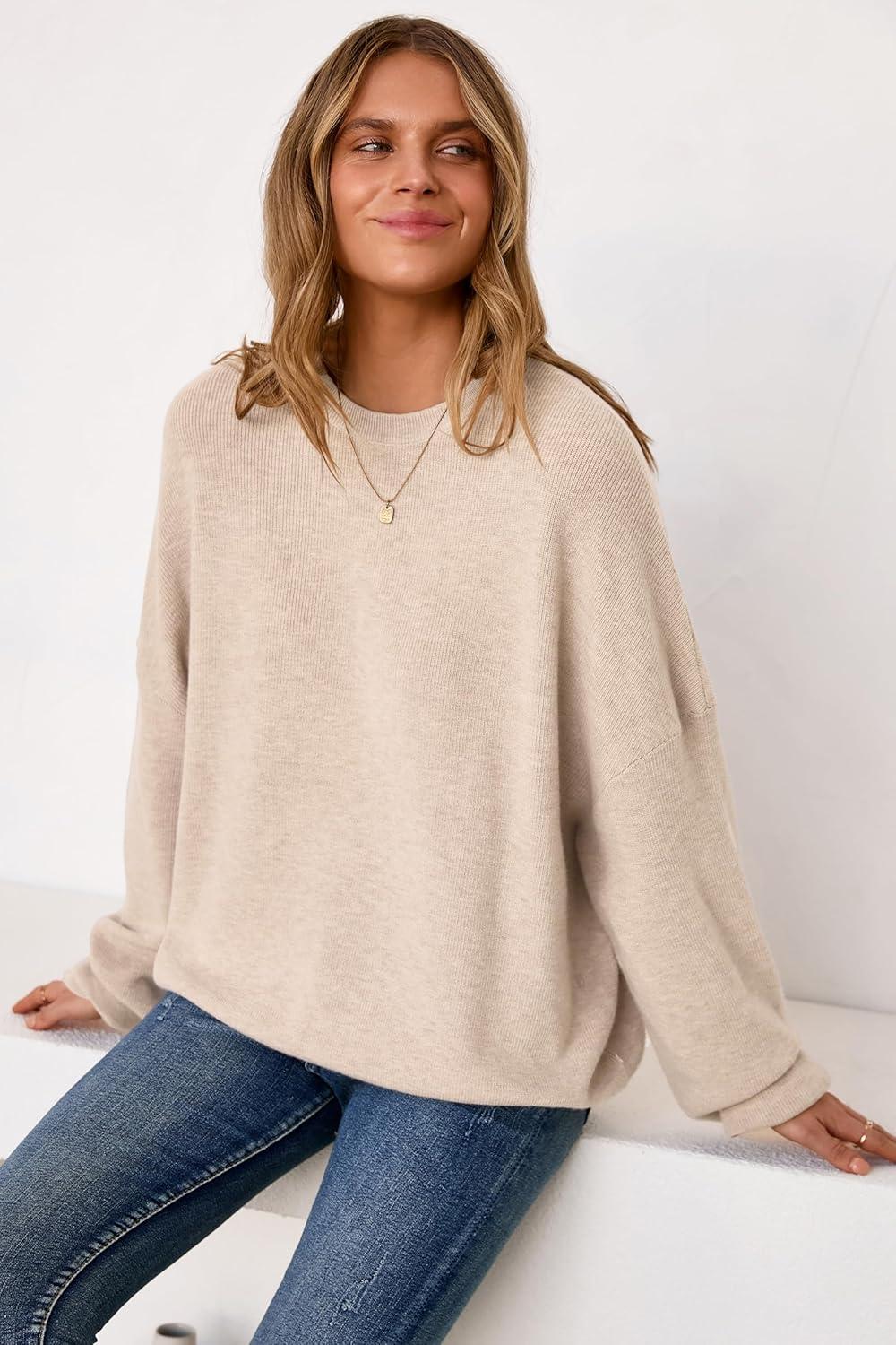 imageArachampampCloz Womens Wool Blend Oversized Sweaters Crewneck Casual Fall Outfits Fashion TopsApricot