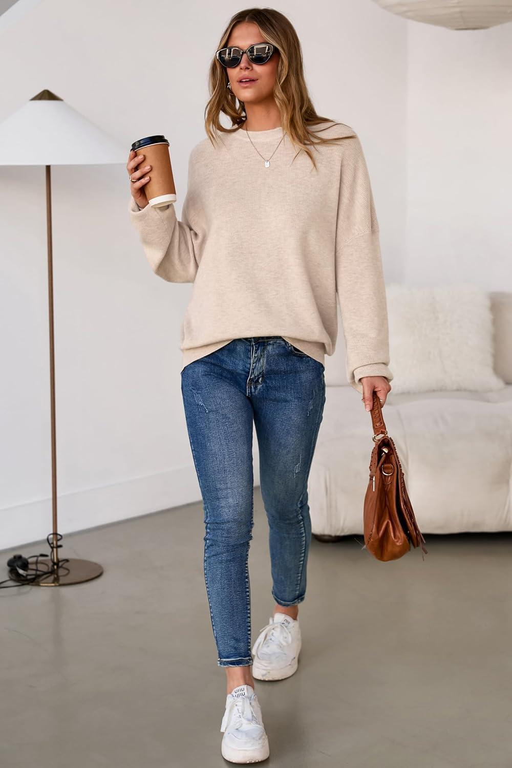 imageArachampampCloz Womens Wool Blend Oversized Sweaters Crewneck Casual Fall Outfits Fashion TopsApricot