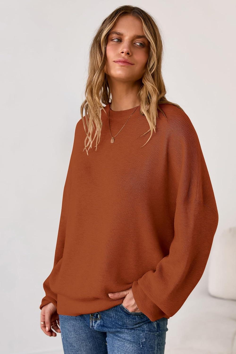 imageArachampampCloz Womens Wool Blend Oversized Sweaters Crewneck Casual Fall Outfits Fashion TopsCaramel