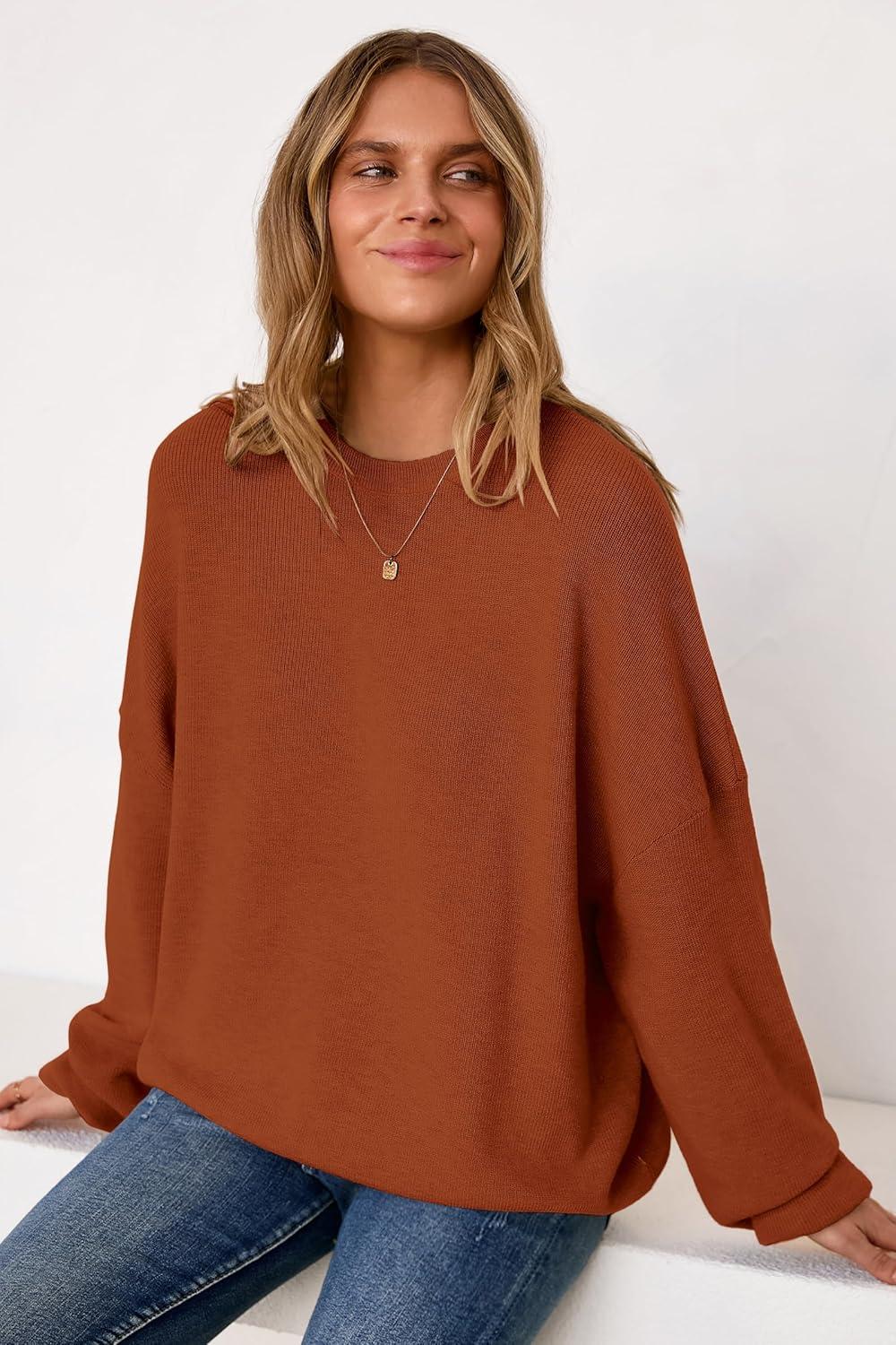 imageArachampampCloz Womens Wool Blend Oversized Sweaters Crewneck Casual Fall Outfits Fashion TopsCaramel