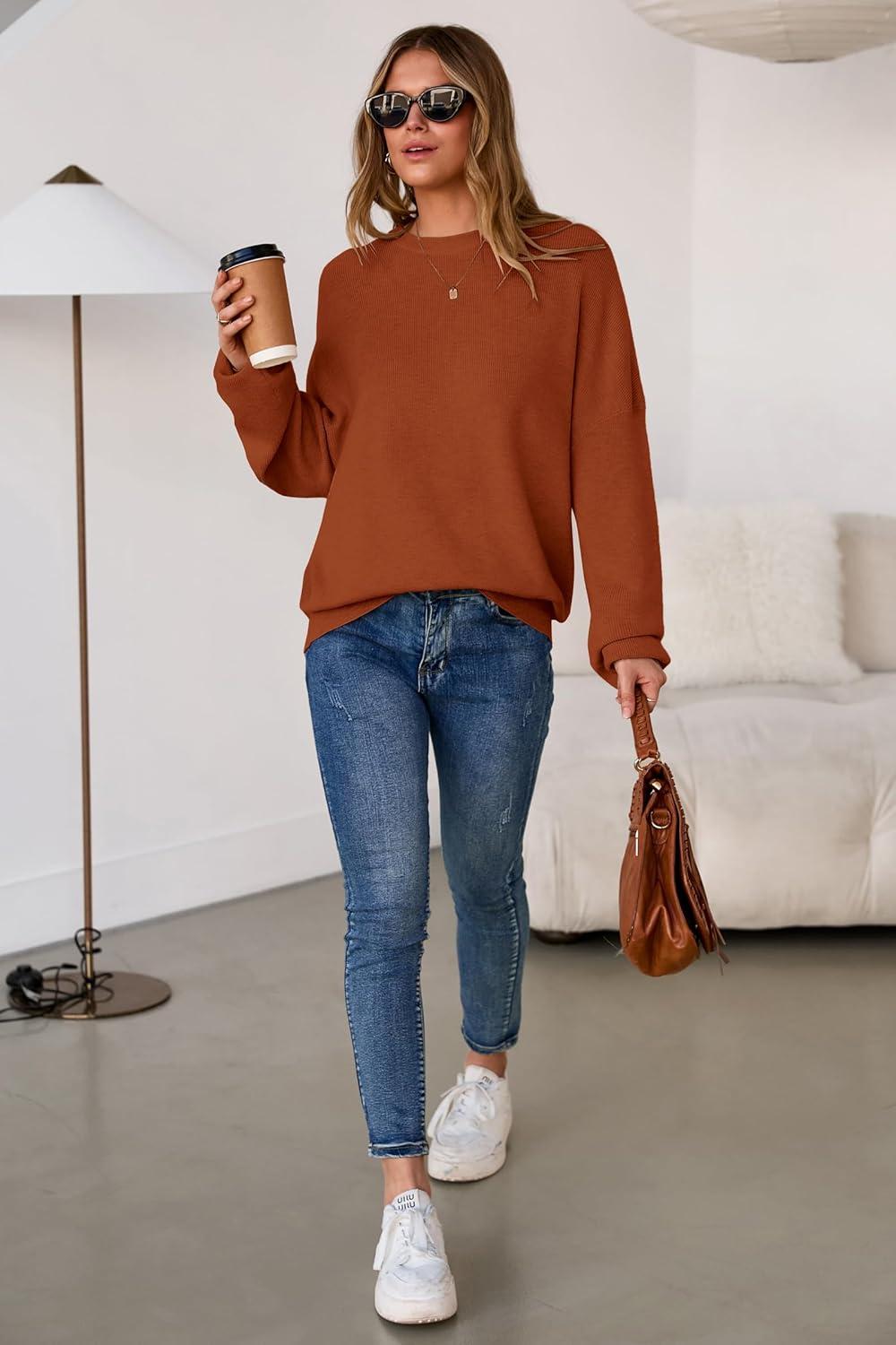 imageArachampampCloz Womens Wool Blend Oversized Sweaters Crewneck Casual Fall Outfits Fashion TopsCaramel