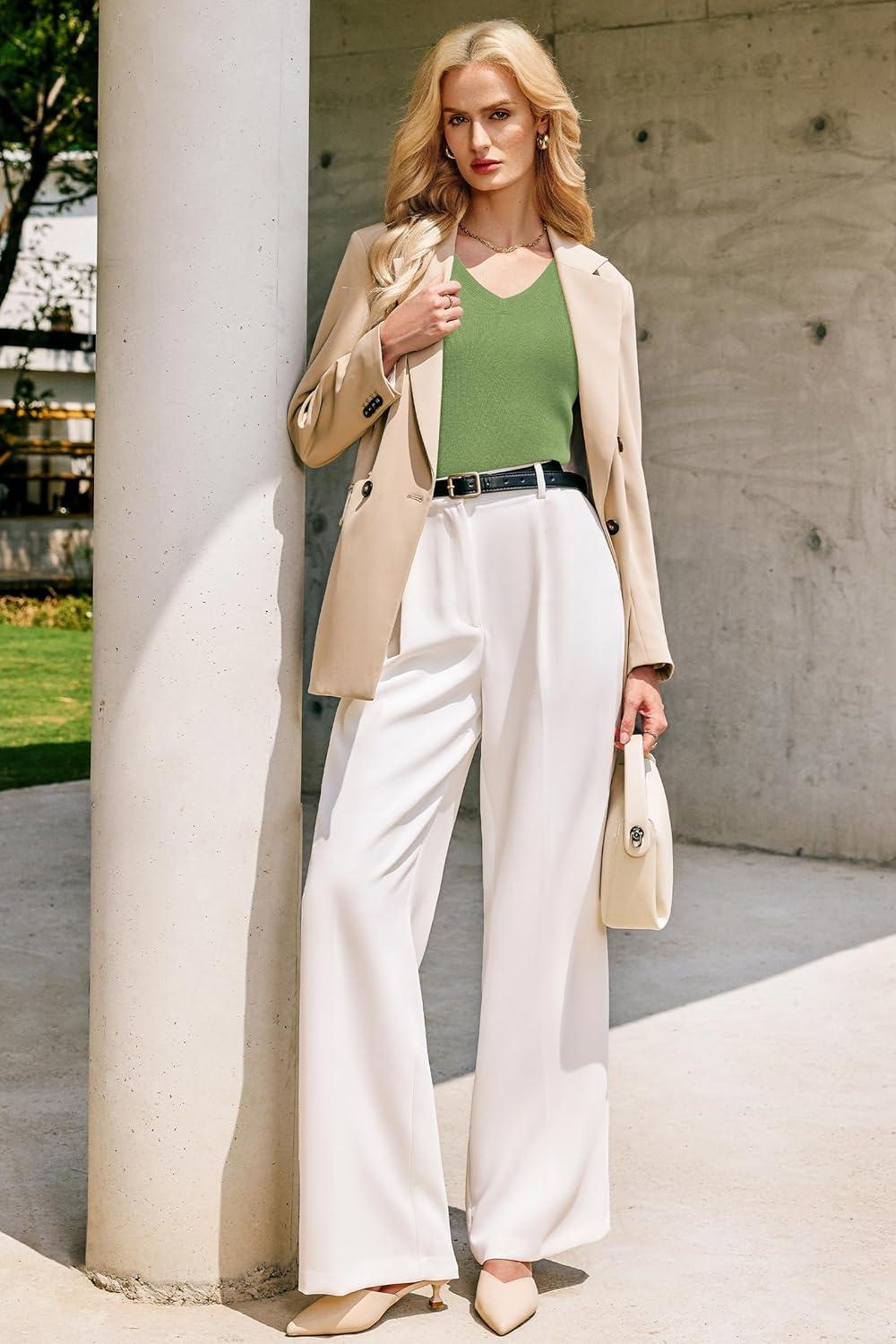 imageArachampampCloz Womens Wool Blend Sweaters Non See Through Double VNeck AllSeason Tank 2025Leaves Green