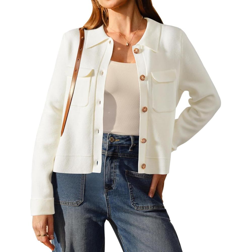 imageArachampampCloz Womens Wool Blend Fall Fashion Button Down Cropped Jacket Shackets 2025White