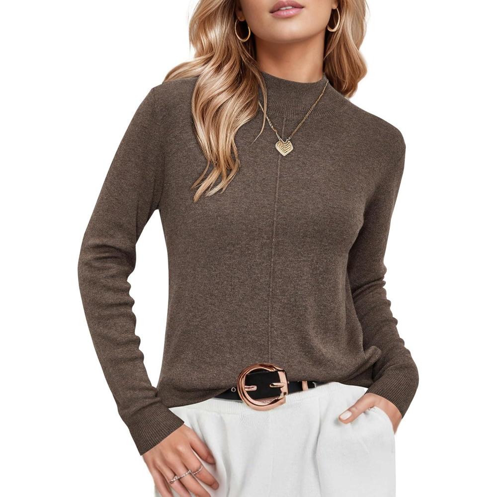 imageArachampampCloz Womens Wool Blend Fall Sweaters Mock Neck Business Casual OutfitsAcoffee