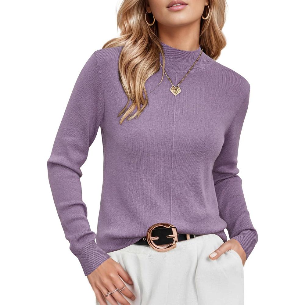 imageArachampampCloz Womens Wool Blend Fall Sweaters Mock Neck Business Casual OutfitsApurple