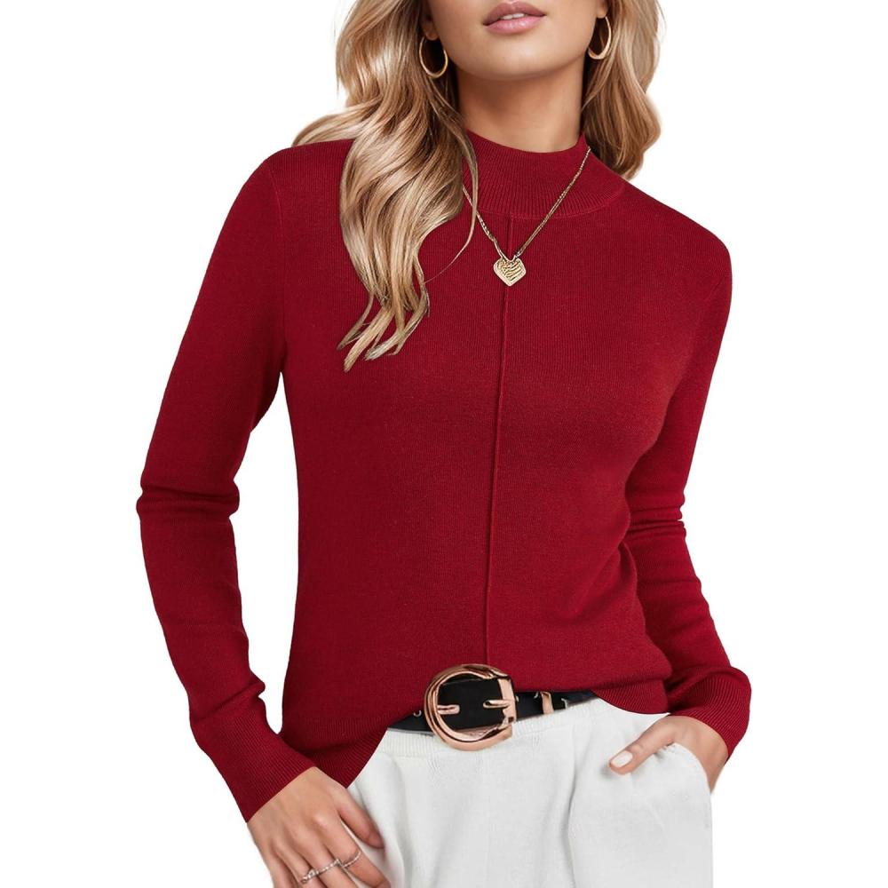imageArachampampCloz Womens Wool Blend Fall Sweaters Mock Neck Business Casual OutfitsBurgundy Red