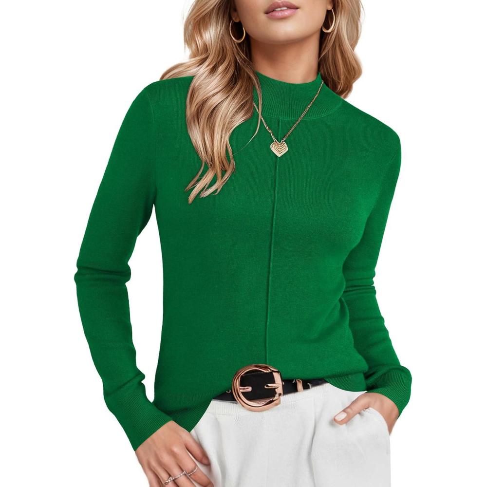 imageArachampampCloz Womens Wool Blend Fall Sweaters Mock Neck Business Casual OutfitsGreen