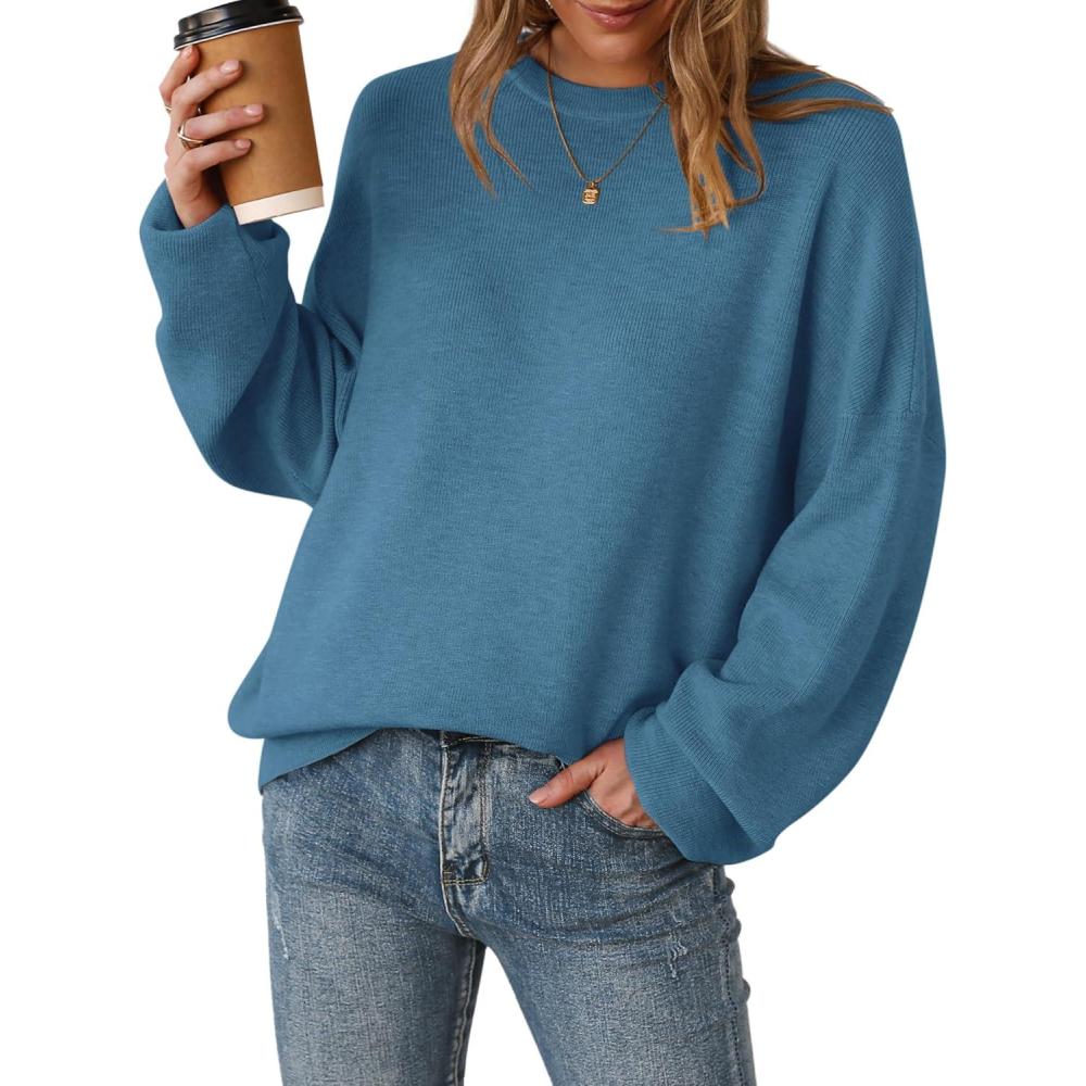 imageArachampampCloz Womens Wool Blend Oversized Sweaters Crewneck Casual Fall Outfits Fashion TopsBlue