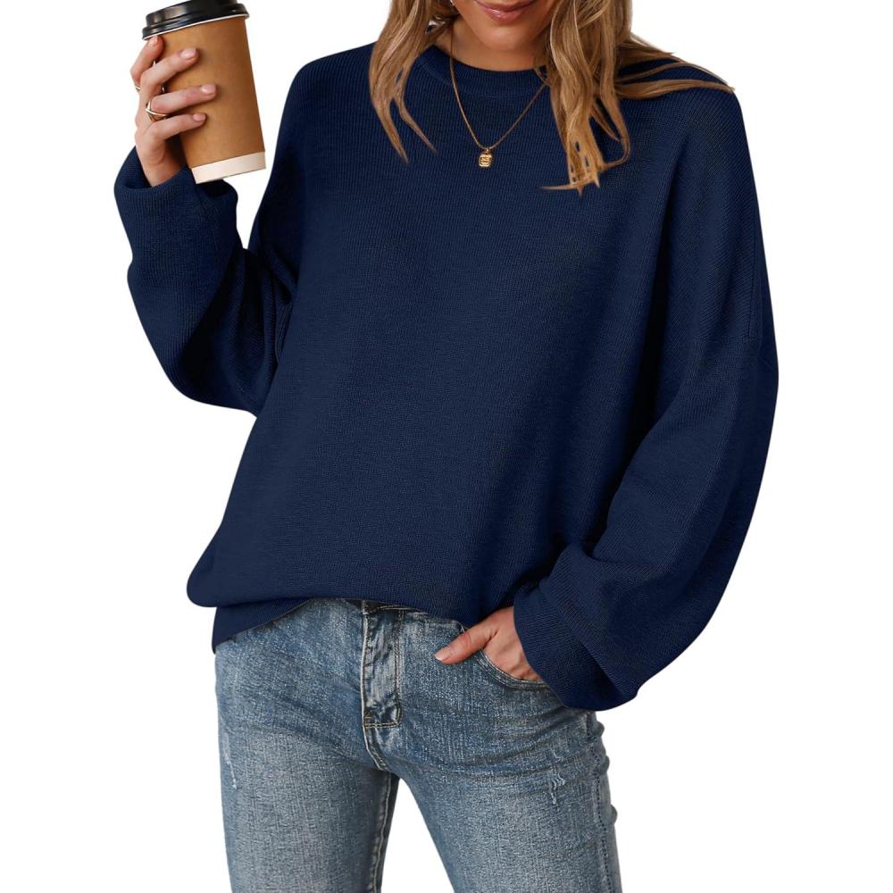imageArachampampCloz Womens Wool Blend Oversized Sweaters Crewneck Casual Fall Outfits Fashion TopsNavy
