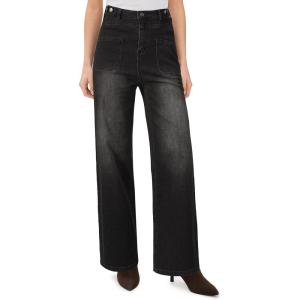Arach&Cloz Women’s Stretchy Denim Adjustable Waist Buttons High Waisted Wide Leg Jeans 2025(Black)