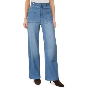 Arach&Cloz Women’s Stretchy Denim Adjustable Waist Buttons High Waisted Wide Leg Jeans 2025(Light Blue)