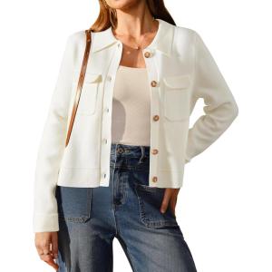 Arach&Cloz Women’s Wool Blend Fall Fashion Button Down Cropped Jacket Shackets 2025(White)