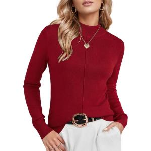 Arach&Cloz Women’s Wool Blend Fall Sweaters Mock Neck Business Casual Outfits(Burgundy Red)