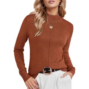 Arach&Cloz Women’s Wool Blend Fall Sweaters Mock Neck Business Casual Outfits(Caramel)