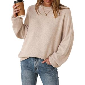 Arach&Cloz Women’s Wool Blend Oversized Sweaters Crewneck Casual Fall Outfits Fashion Tops(Apricot)