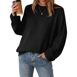 Arach&Cloz Women’s Wool Blend Oversized Sweaters Crewneck Casual Fall Outfits Fashion Tops(Black Balck)