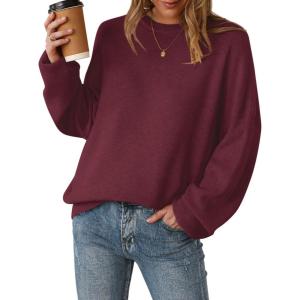 Arach&Cloz Women’s Wool Blend Oversized Sweaters Crewneck Casual Fall Outfits Fashion Tops(Burgundy)