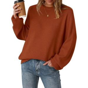 Arach&Cloz Women’s Wool Blend Oversized Sweaters Crewneck Casual Fall Outfits Fashion Tops(Caramel)
