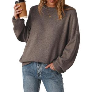 Arach&Cloz Women’s Wool Blend Oversized Sweaters Crewneck Casual Fall Outfits Fashion Tops(Coffee)