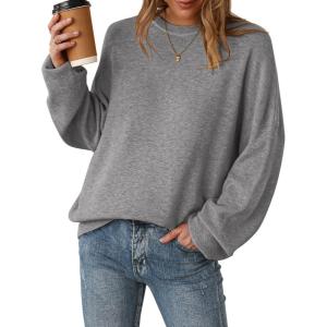Arach&Cloz Women’s Wool Blend Oversized Sweaters Crewneck Casual Fall Outfits Fashion Tops(Gray)