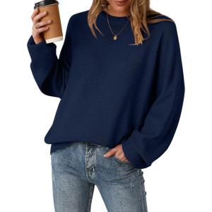 Arach&Cloz Women’s Wool Blend Oversized Sweaters Crewneck Casual Fall Outfits Fashion Tops(Navy)