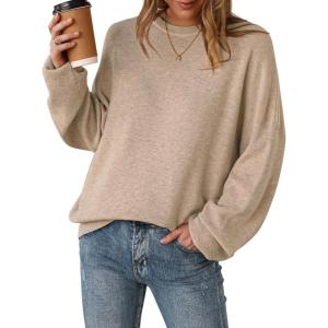 Arach&Cloz Women’s Wool Blend Oversized Sweaters Crewneck Casual Fall Outfits Fashion Tops(Oatmeal)