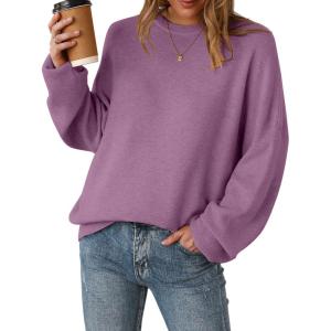 Arach&Cloz Women’s Wool Blend Oversized Sweaters Crewneck Casual Fall Outfits Fashion Tops(Purple)