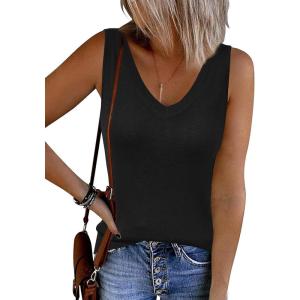 Arach&Cloz Women’s Wool Blend Sweaters Non See Through Double V-Neck All-Season Tank 2025(Black)