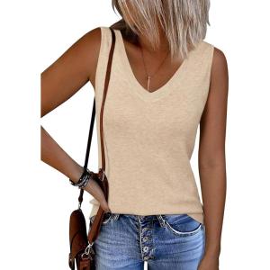 Arach&Cloz Women’s Wool Blend Sweaters Non See Through Double V-Neck All-Season Tank 2025(Khaki)