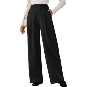 Arach&Cloz Women’s Wrinkle-Free Pleated Business Wide Leg Pants Fall 2025(Black)