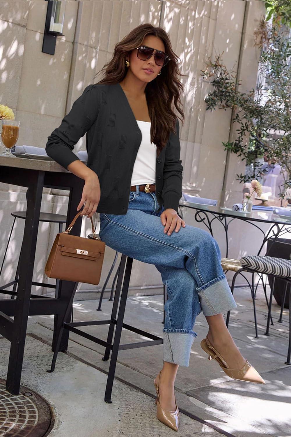 imageArachampampCloz Womens Soft Cropped Cardigan Casual Lightweight Shrug Sweater TopsBlack