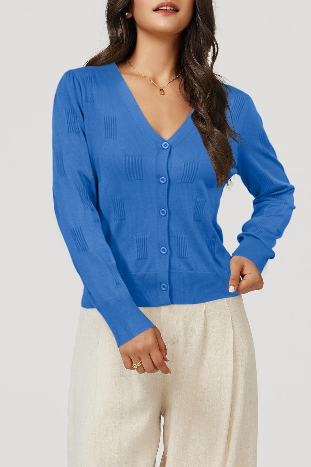 imageArachampampCloz Womens Soft Cropped Cardigan Casual Lightweight Shrug Sweater TopsBlue