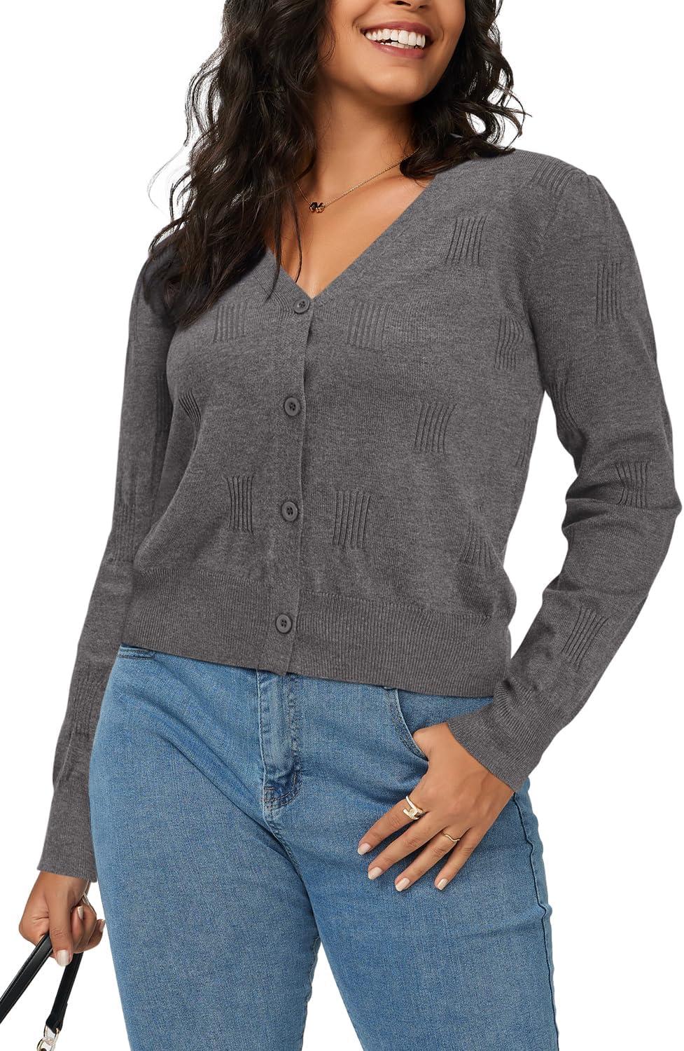 imageArachampampCloz Womens Soft Cropped Cardigan Casual Lightweight Shrug Sweater TopsDark Gray