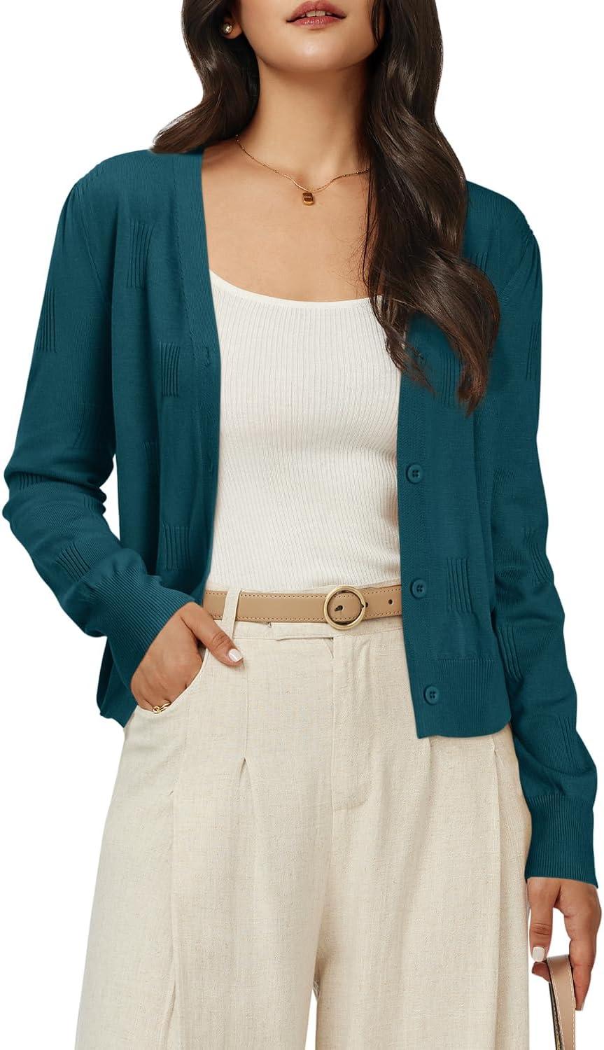 imageArachampampCloz Womens Soft Cropped Cardigan Casual Lightweight Shrug Sweater TopsDark Green