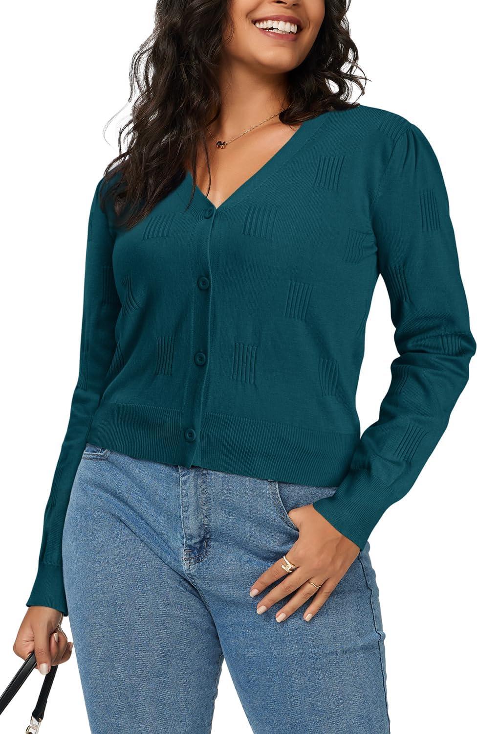 imageArachampampCloz Womens Soft Cropped Cardigan Casual Lightweight Shrug Sweater TopsDark Green