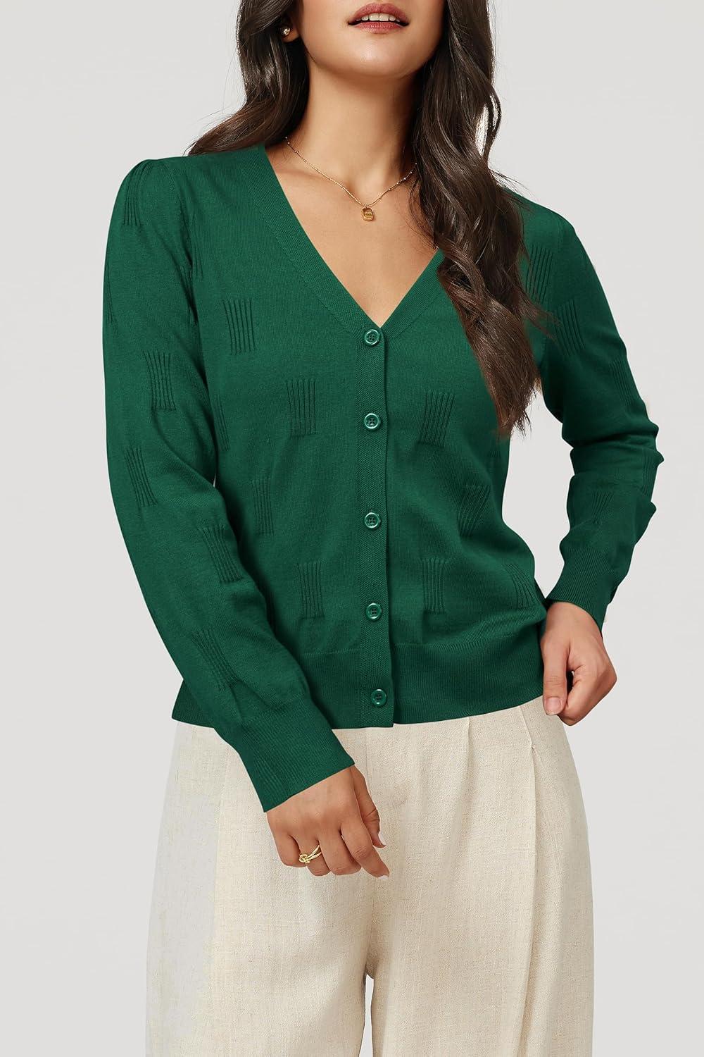 imageArachampampCloz Womens Soft Cropped Cardigan Casual Lightweight Shrug Sweater TopsDeep Green