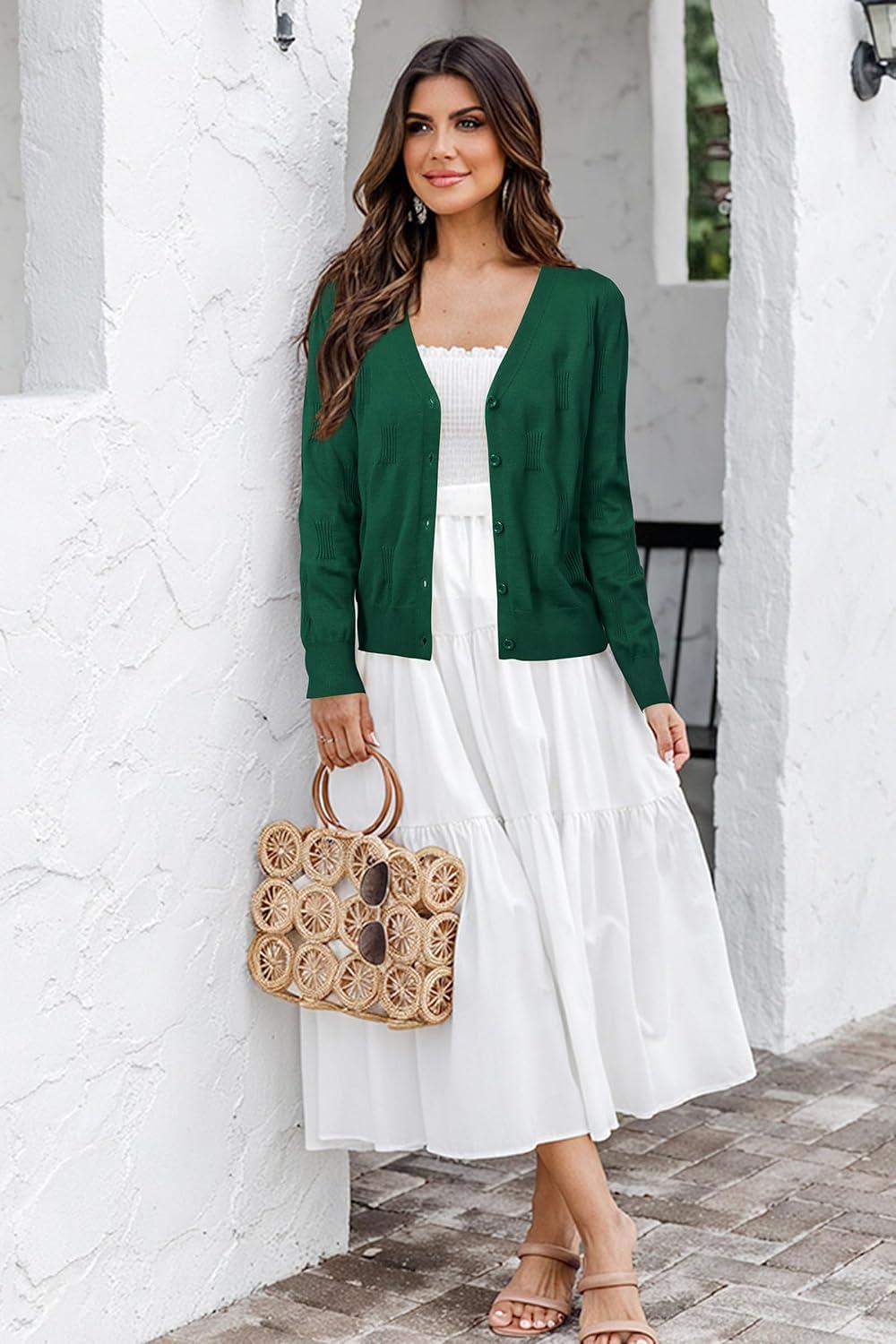 imageArachampampCloz Womens Soft Cropped Cardigan Casual Lightweight Shrug Sweater TopsDeep Green