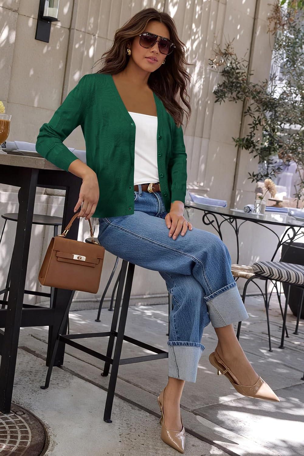 imageArachampampCloz Womens Soft Cropped Cardigan Casual Lightweight Shrug Sweater TopsDeep Green