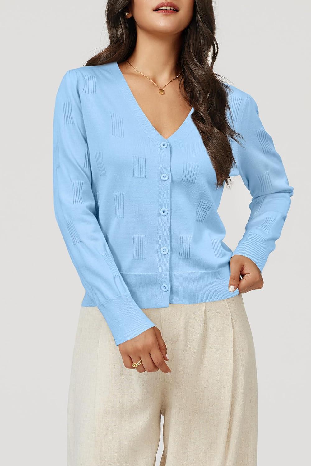 imageArachampampCloz Womens Soft Cropped Cardigan Casual Lightweight Shrug Sweater TopsLight Blue