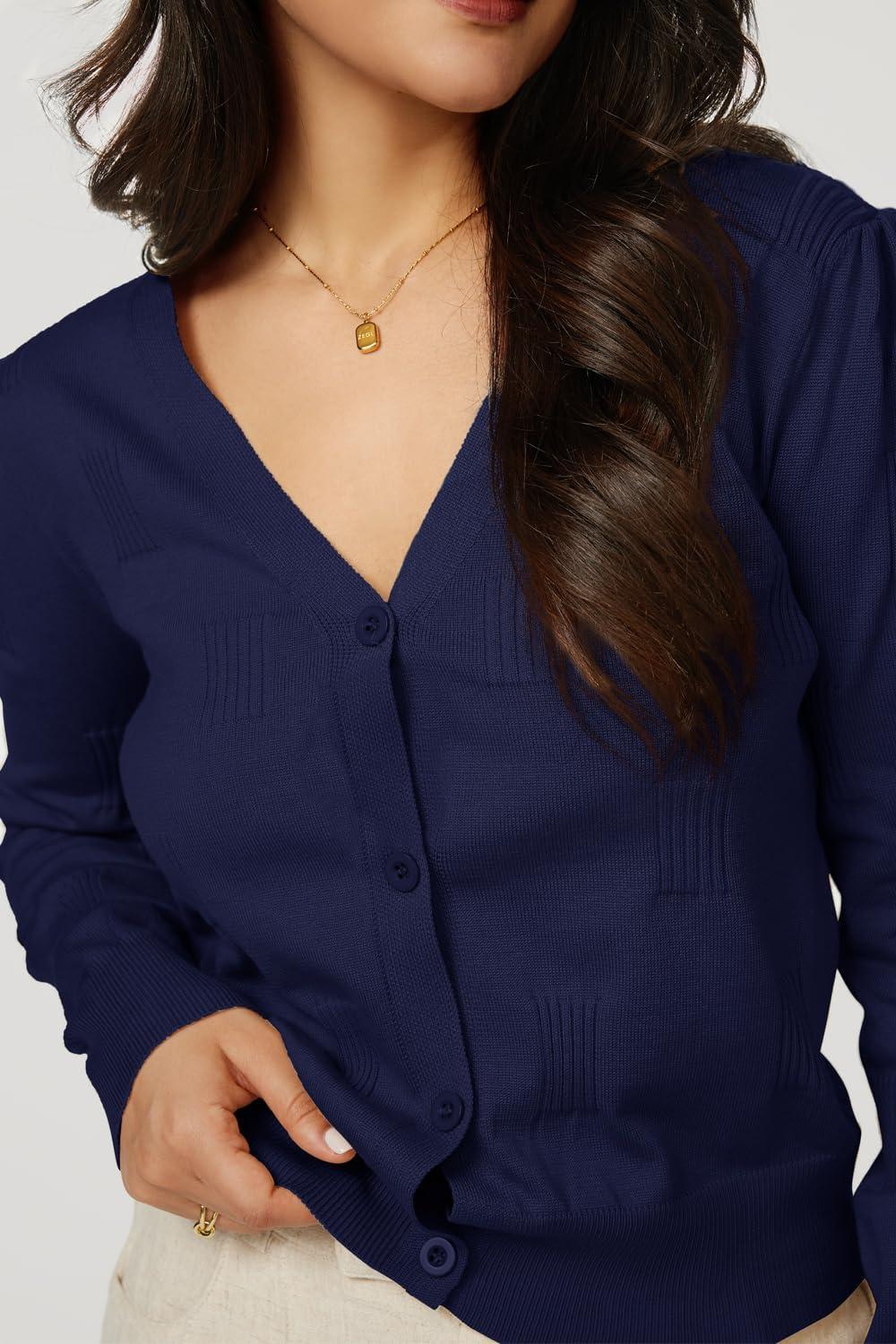 imageArachampampCloz Womens Soft Cropped Cardigan Casual Lightweight Shrug Sweater TopsNavy