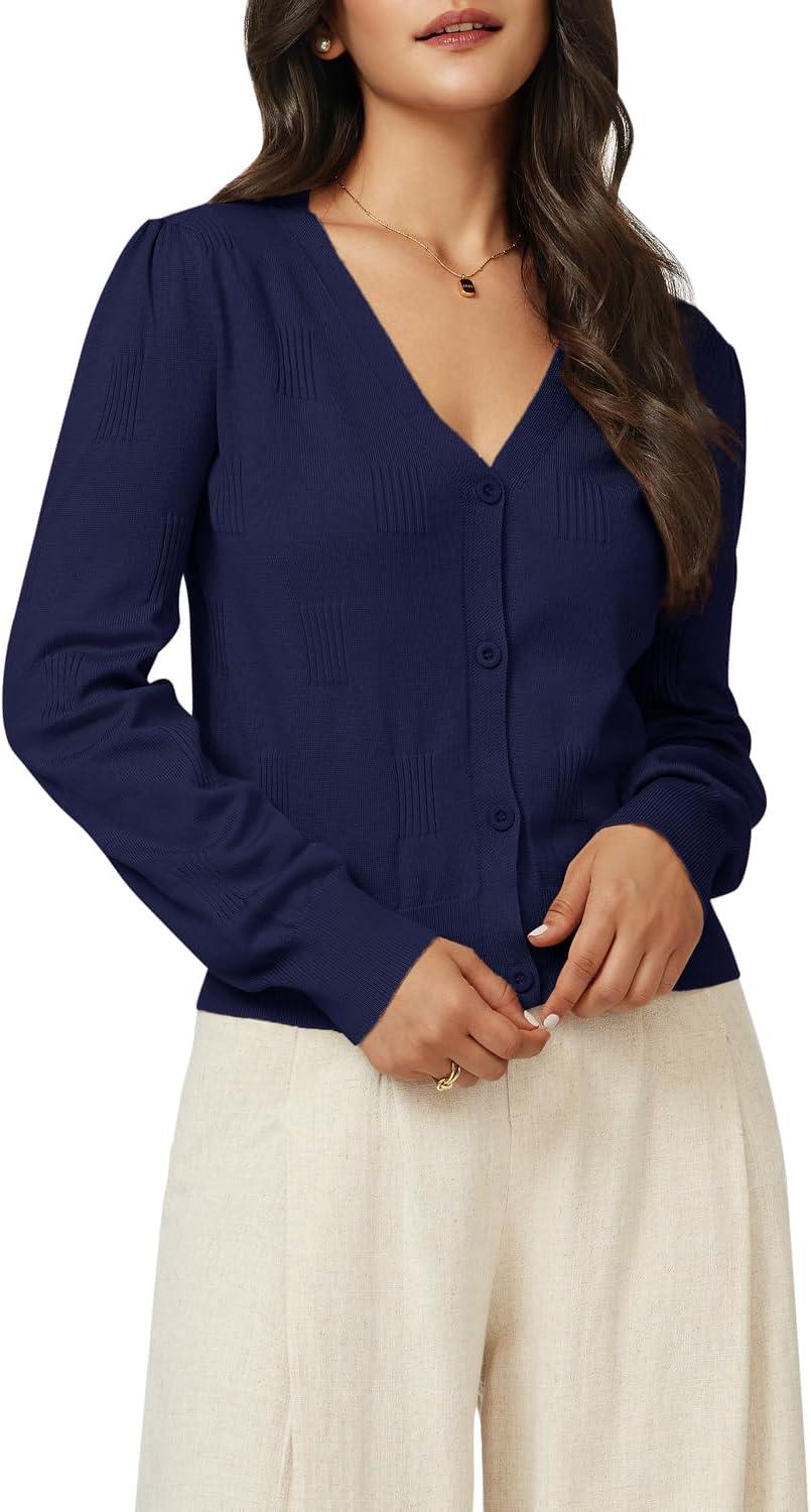 imageArachampampCloz Womens Soft Cropped Cardigan Casual Lightweight Shrug Sweater TopsNavy