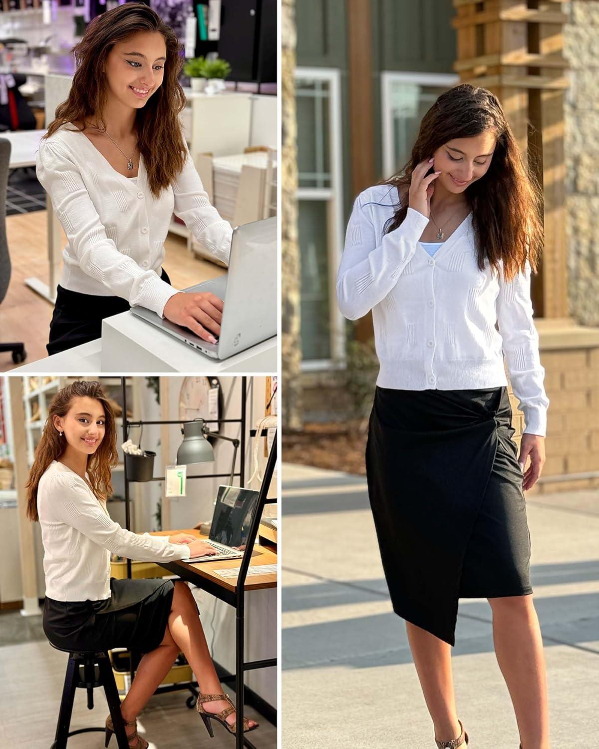 imageArachampampCloz Womens Soft Cropped Cardigan Casual Lightweight Shrug Sweater TopsWhite