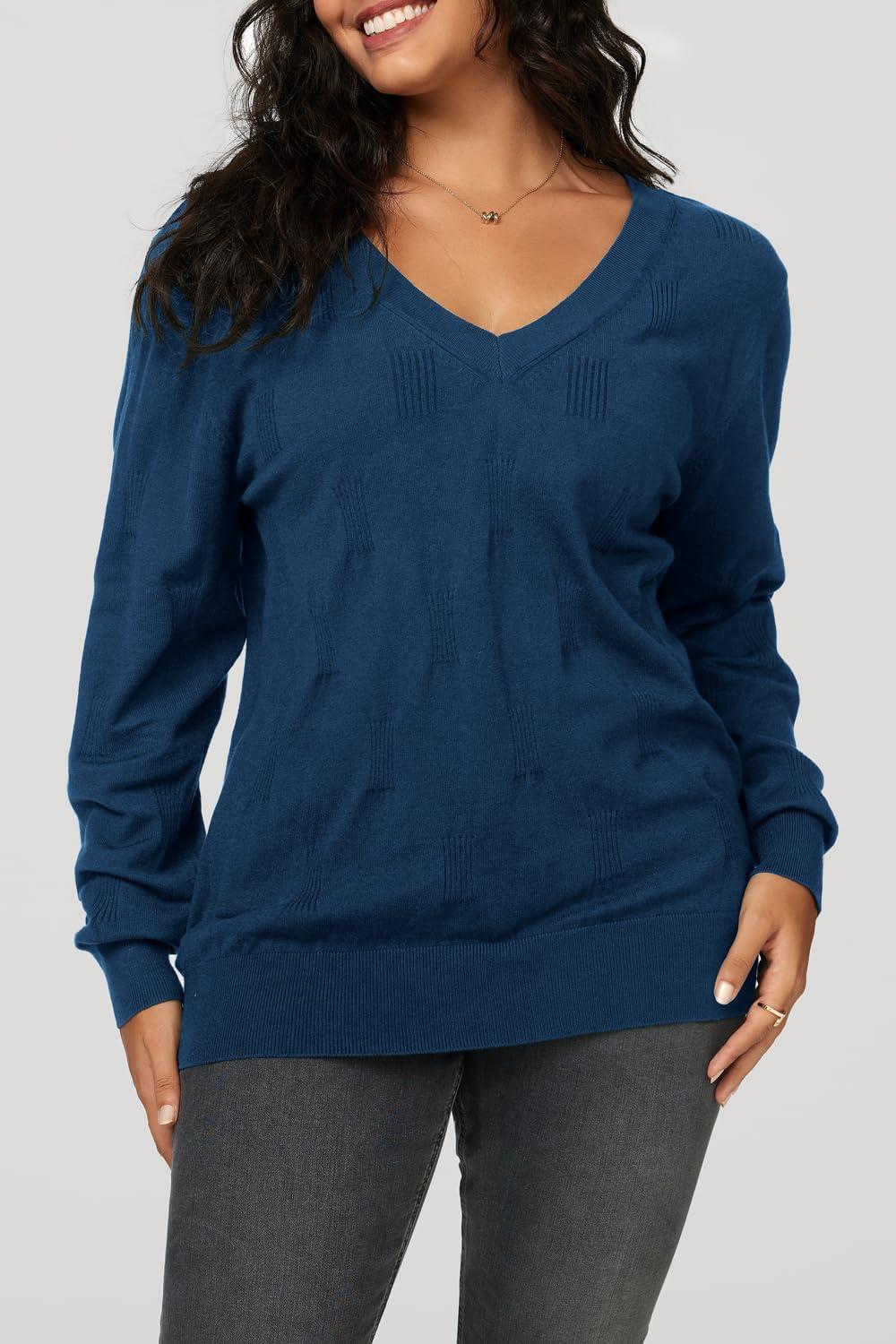 imageArachampampCloz Womens Soft V Neck Long Sleeve Fall Casual Regular Fit Sweater TopsBlue